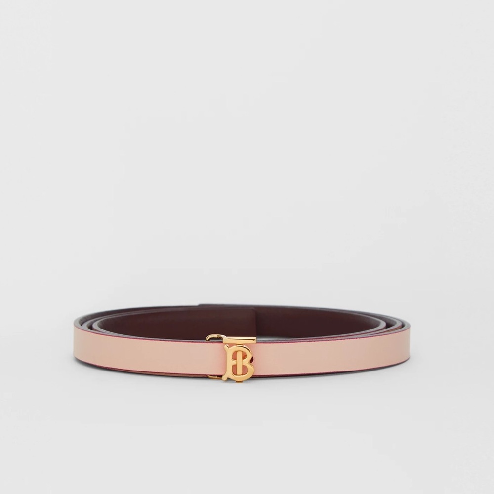 Burberry Light Pink Leather Belt with Gold TB Logo Buckle